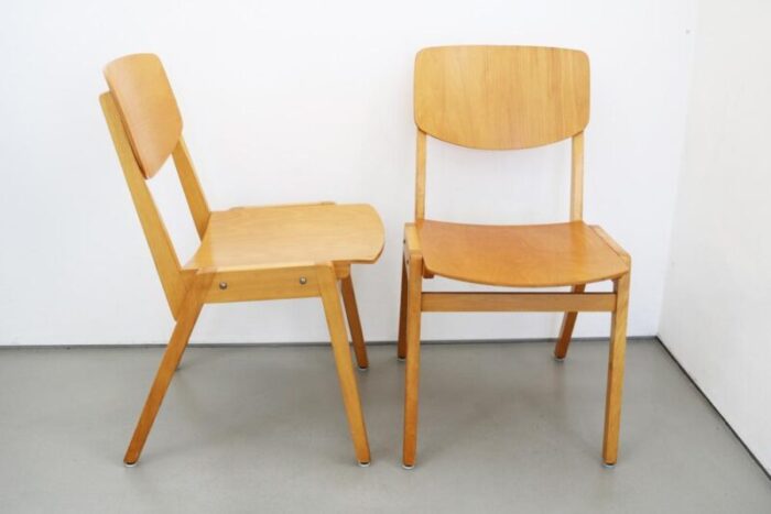 mid century industrial casala stacking chairs in beech 1950s set of 6 8253