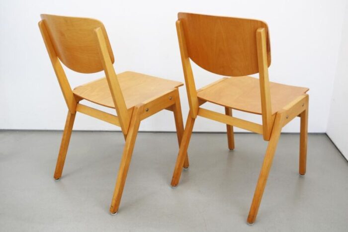 mid century industrial casala stacking chairs in beech 1950s set of 6 8565