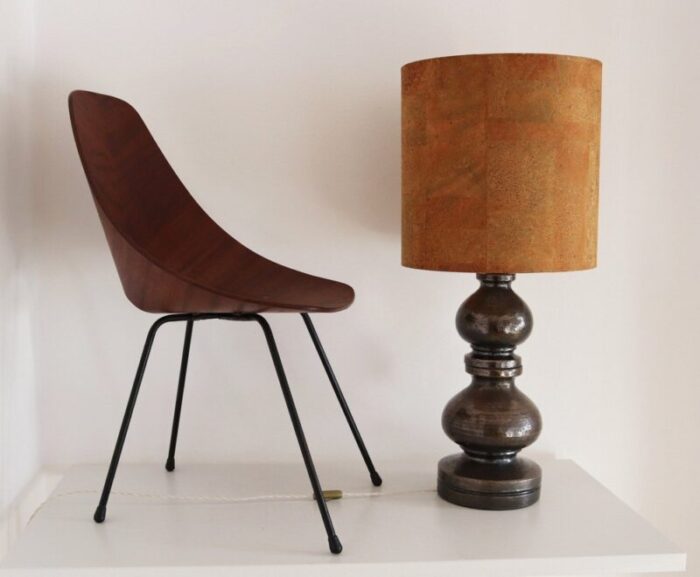 mid century italian ceramic table lamp with cork lampshade by aldo londi for bitossi 1960s 14