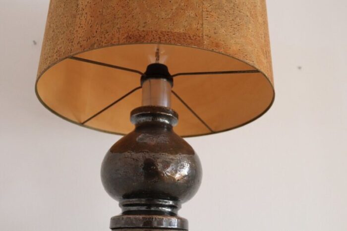 mid century italian ceramic table lamp with cork lampshade by aldo londi for bitossi 1960s 8