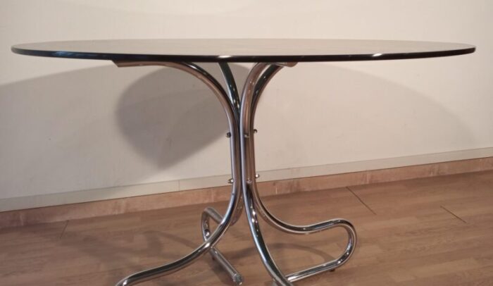 mid century italian chrome and steel coffee table with round smoked glass top 1960s 2345