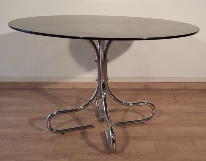 mid century italian chrome and steel coffee table with round smoked glass top 1960s 4322