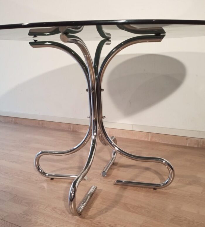 mid century italian chrome and steel coffee table with round smoked glass top 1960s 9969