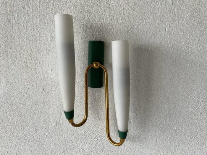 mid century italian double long opal glass green metal single sconce 1960s 1