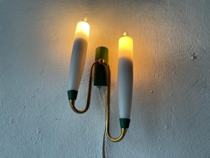 mid century italian double long opal glass green metal single sconce 1960s 10