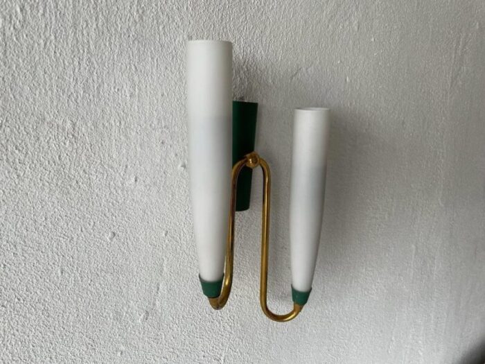 mid century italian double long opal glass green metal single sconce 1960s 3