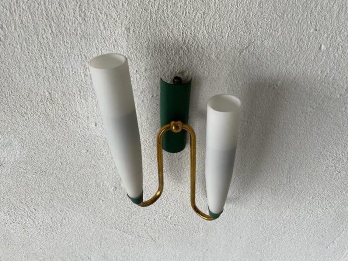 mid century italian double long opal glass green metal single sconce 1960s 4