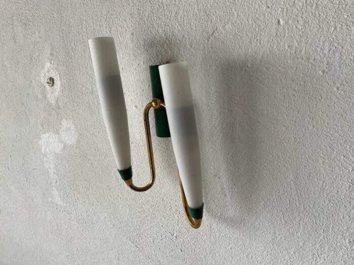 mid century italian double long opal glass green metal single sconce 1960s 5