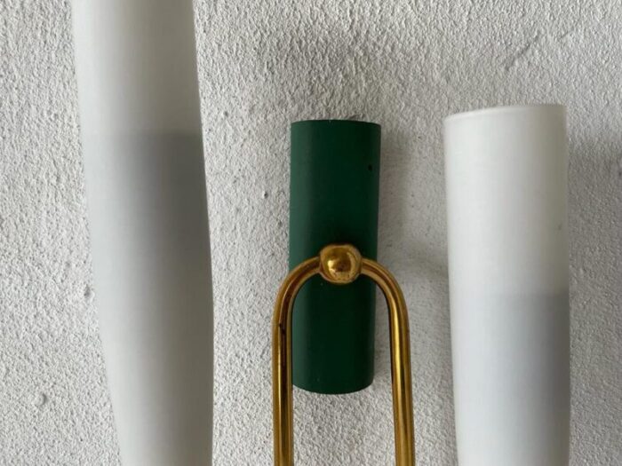 mid century italian double long opal glass green metal single sconce 1960s 6