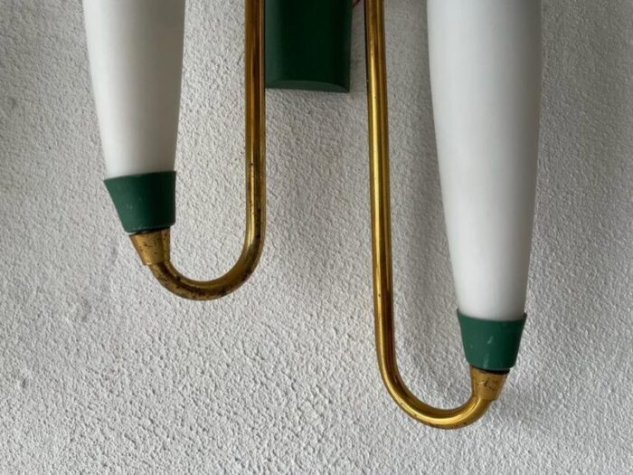 mid century italian double long opal glass green metal single sconce 1960s 7