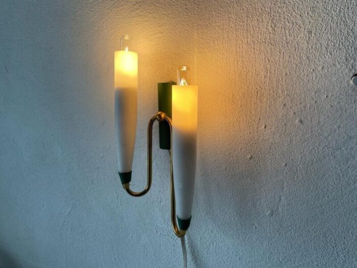 mid century italian double long opal glass green metal single sconce 1960s 8