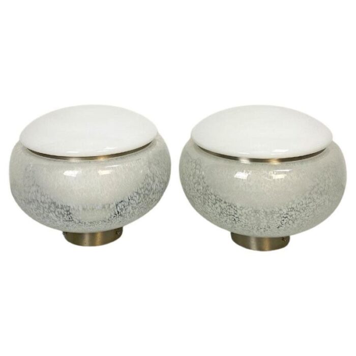 mid century italian modern murano glass steel table lamps 1960s set of 2 1