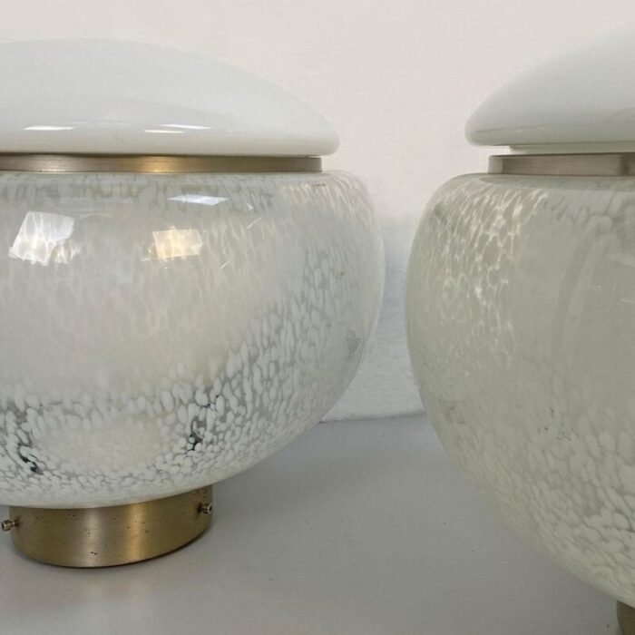 mid century italian modern murano glass steel table lamps 1960s set of 2 6