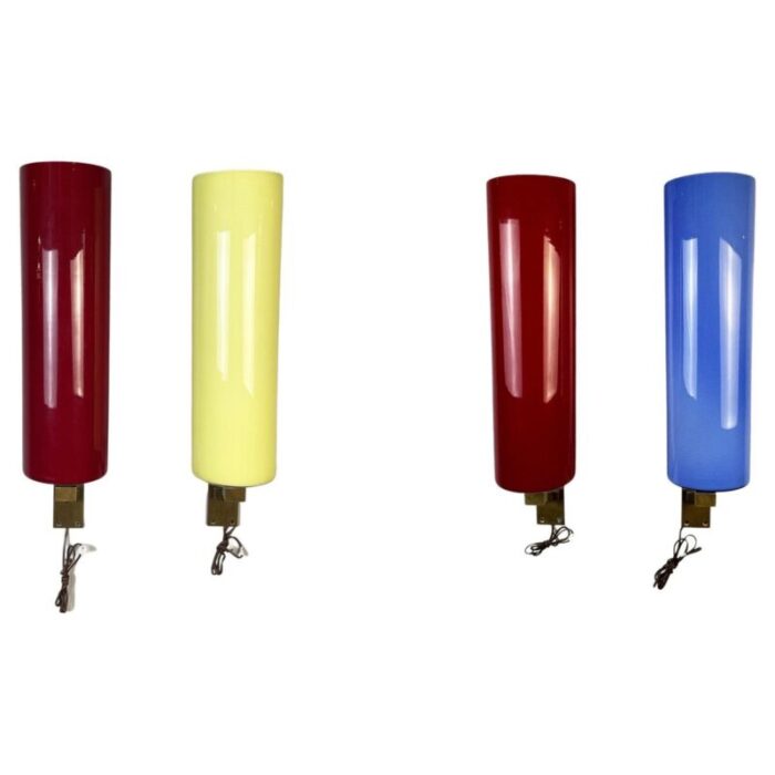 mid century italian sconces in glass and brass from mollino 1950s set of 4 1