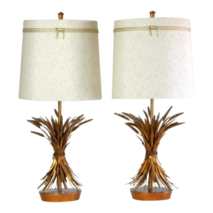 mid century italian sheaf of wheat gold gilt table lamps by the marbro lamp co 3612