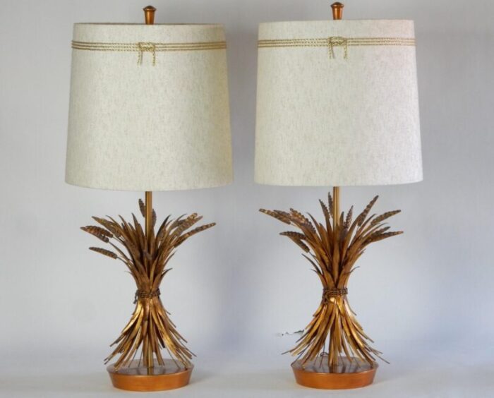 mid century italian sheaf of wheat gold gilt table lamps by the marbro lamp co 8125