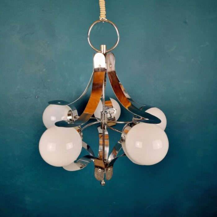 mid century metal opaline glass pendant light italy 1960s 2