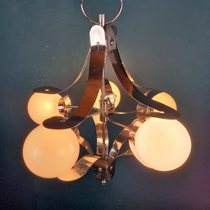 mid century metal opaline glass pendant light italy 1960s 5