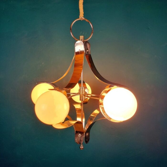 mid century metal opaline glass pendant light italy 1960s 7