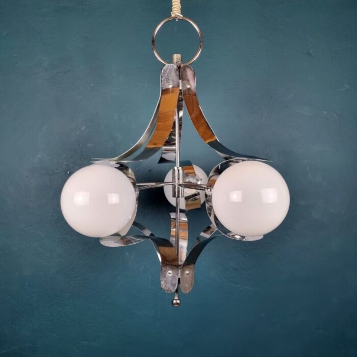 mid century metal opaline glass pendant light italy 1960s 8