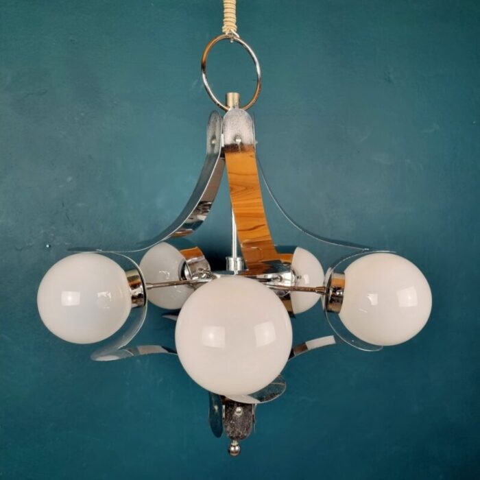 mid century metal opaline glass pendant light italy 1960s 9