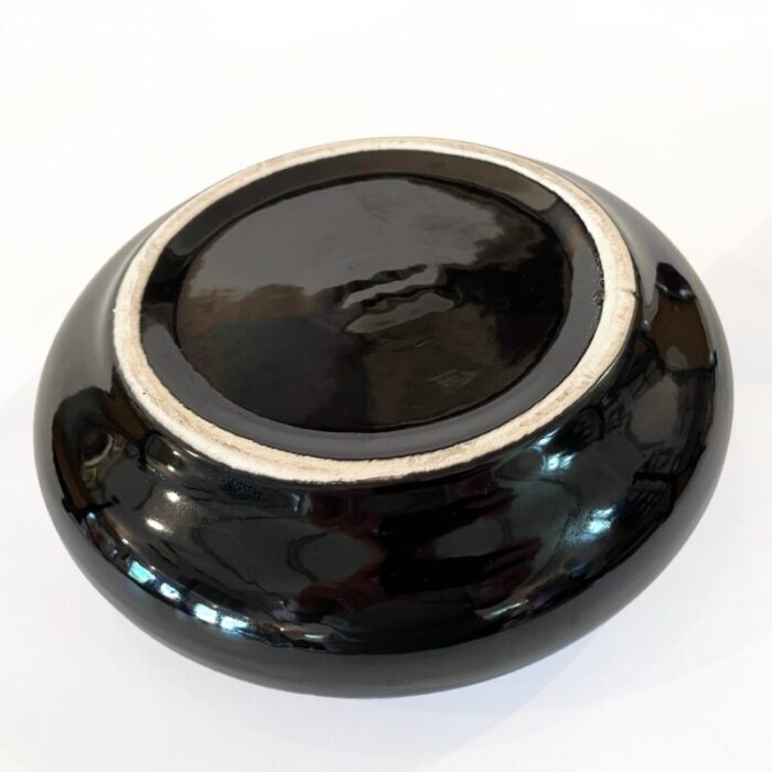 mid century modern black gloss saucer vase 0941