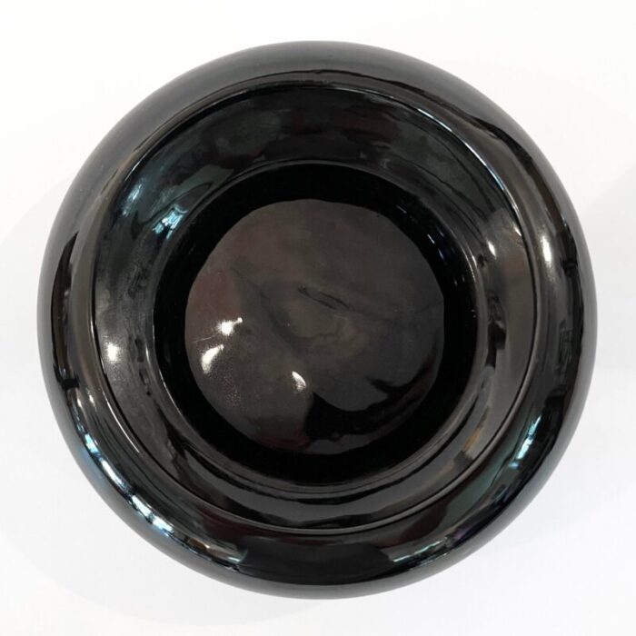 mid century modern black gloss saucer vase 1064