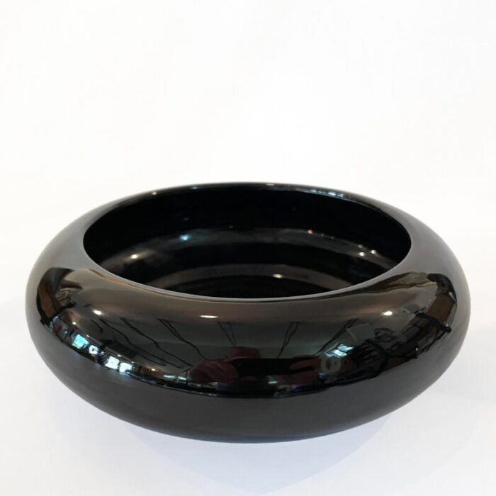 mid century modern black gloss saucer vase 8458