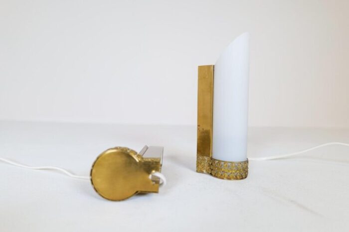 mid century modern brass and opaline wall lamps attributed to asea sweden set of 2 10