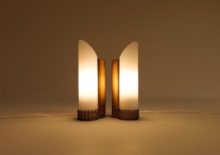 mid century modern brass and opaline wall lamps attributed to asea sweden set of 2 5