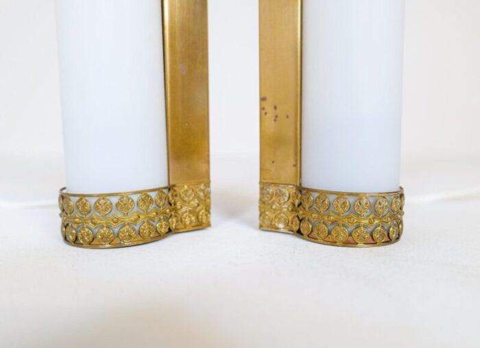 mid century modern brass and opaline wall lamps attributed to asea sweden set of 2 6