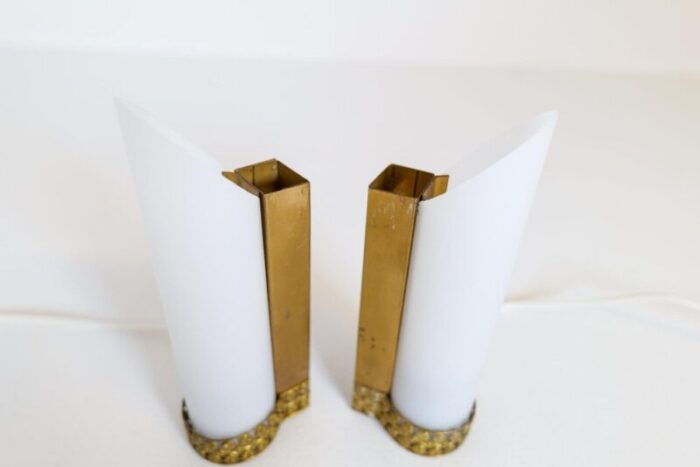 mid century modern brass and opaline wall lamps attributed to asea sweden set of 2 7