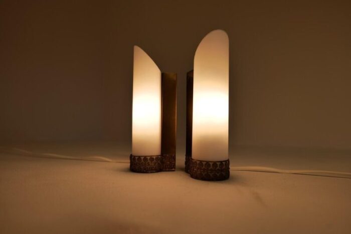 mid century modern brass and opaline wall lamps attributed to asea sweden set of 2 9