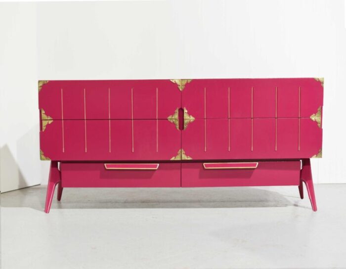 mid century modern gold inlay dresser in pink newly painted 0537