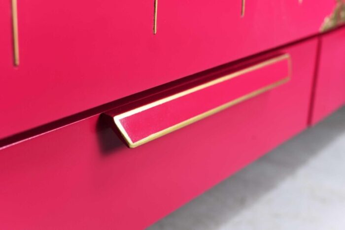 mid century modern gold inlay dresser in pink newly painted 1002