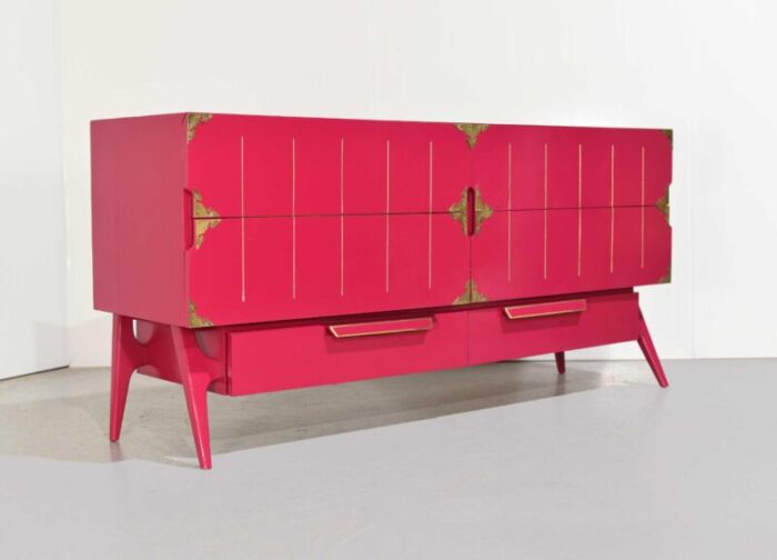 mid century modern gold inlay dresser in pink newly painted 2213