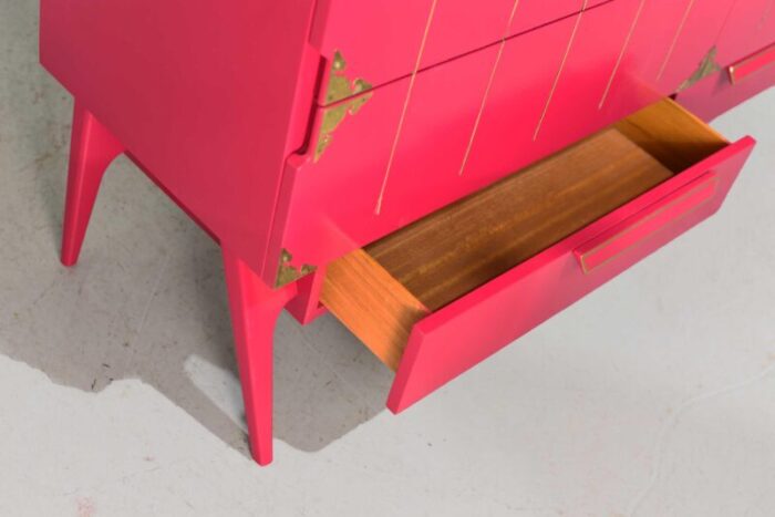 mid century modern gold inlay dresser in pink newly painted 3669