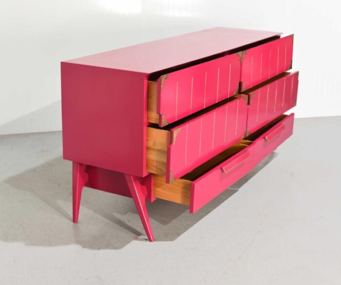 mid century modern gold inlay dresser in pink newly painted 7201