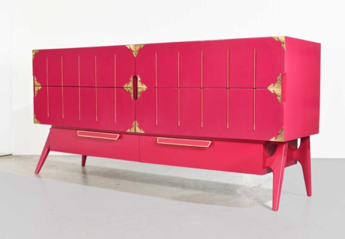 mid century modern gold inlay dresser in pink newly painted 8798