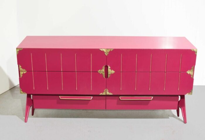 mid century modern gold inlay dresser in pink newly painted 9719