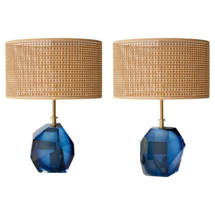 mid century modern italian blue muranotable lamps 1950 set of 2 1