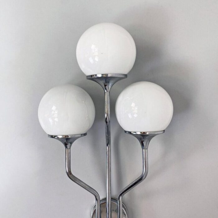 mid century modern italian chromed steel and glossy glass wall lamp 1970s 4