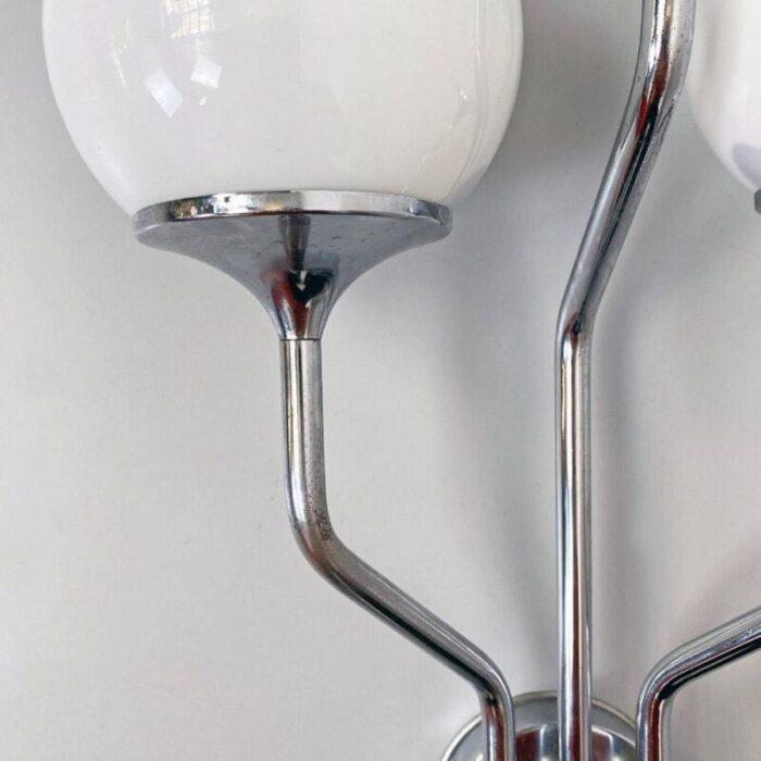 mid century modern italian chromed steel and glossy glass wall lamp 1970s 8