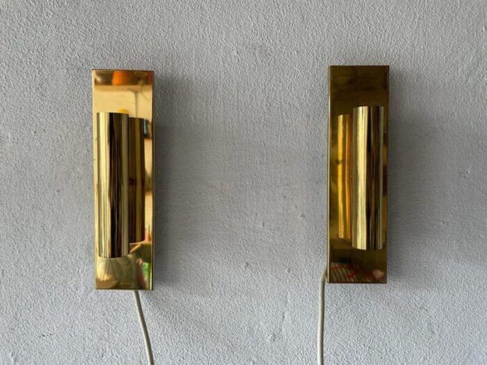 mid century modern minimalist 2 side brass sconces from doria germany 1960s set of 2 1