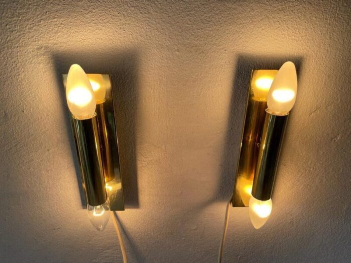 mid century modern minimalist 2 side brass sconces from doria germany 1960s set of 2 10