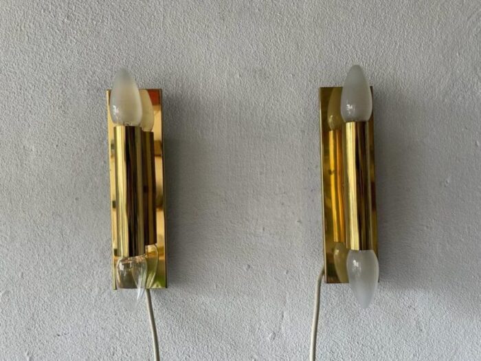 mid century modern minimalist 2 side brass sconces from doria germany 1960s set of 2 2