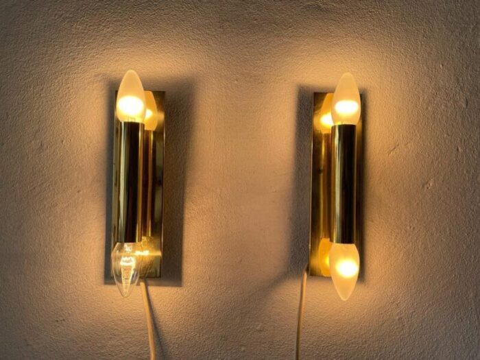 mid century modern minimalist 2 side brass sconces from doria germany 1960s set of 2 3