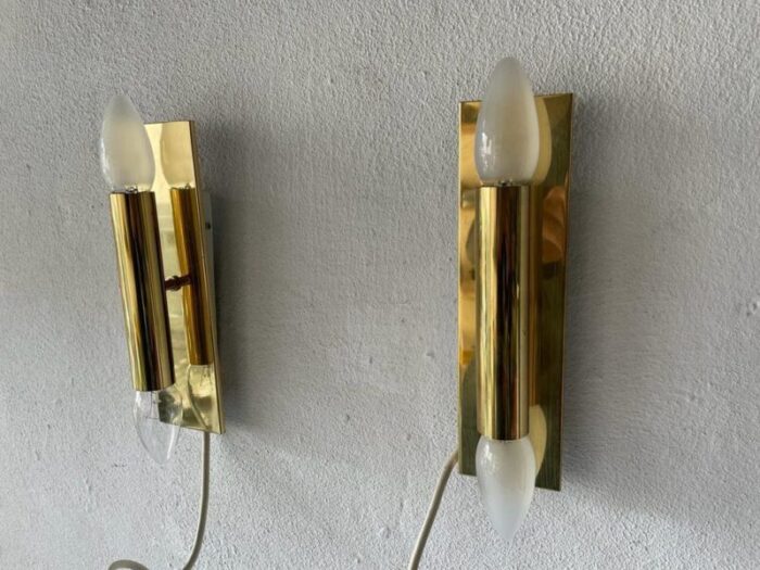 mid century modern minimalist 2 side brass sconces from doria germany 1960s set of 2 4