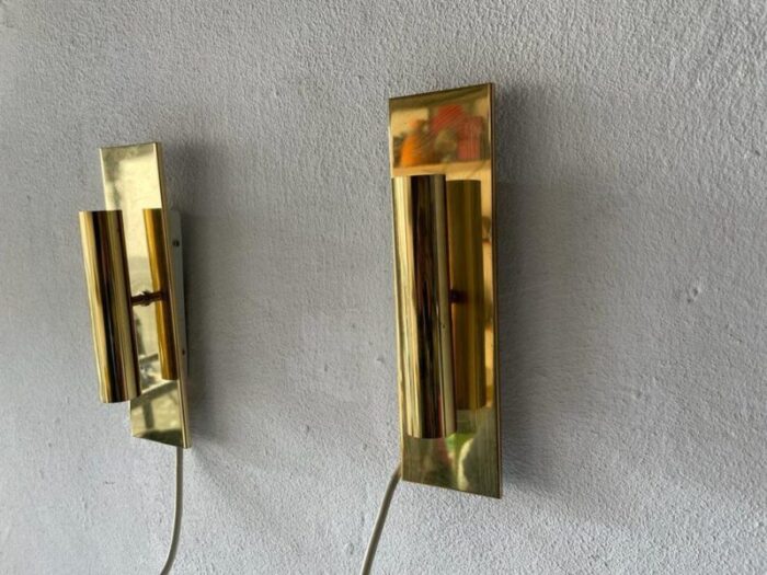 mid century modern minimalist 2 side brass sconces from doria germany 1960s set of 2 5