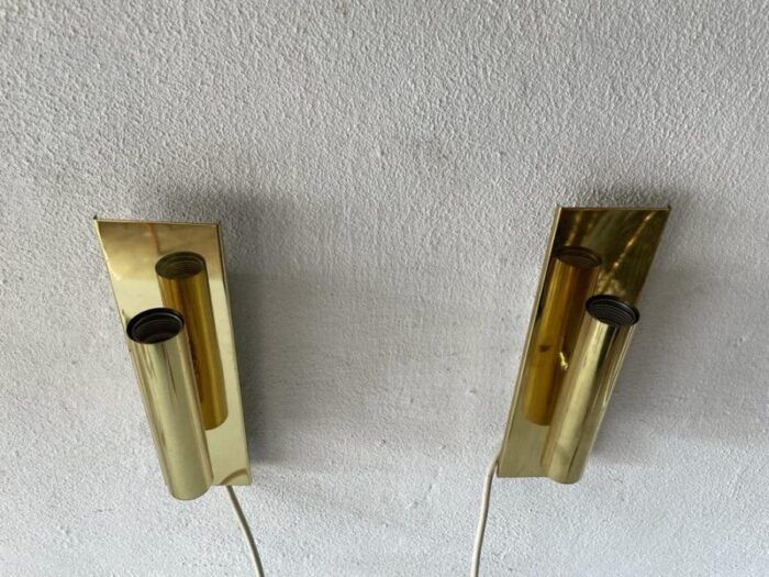 mid century modern minimalist 2 side brass sconces from doria germany 1960s set of 2 6